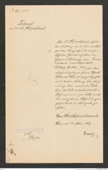 k.k. naturhistorisches Hofmuseum, Intendanzakten 1885-1896 (Hauer), Aktenzahl Z.179.a/1889, Seite 1